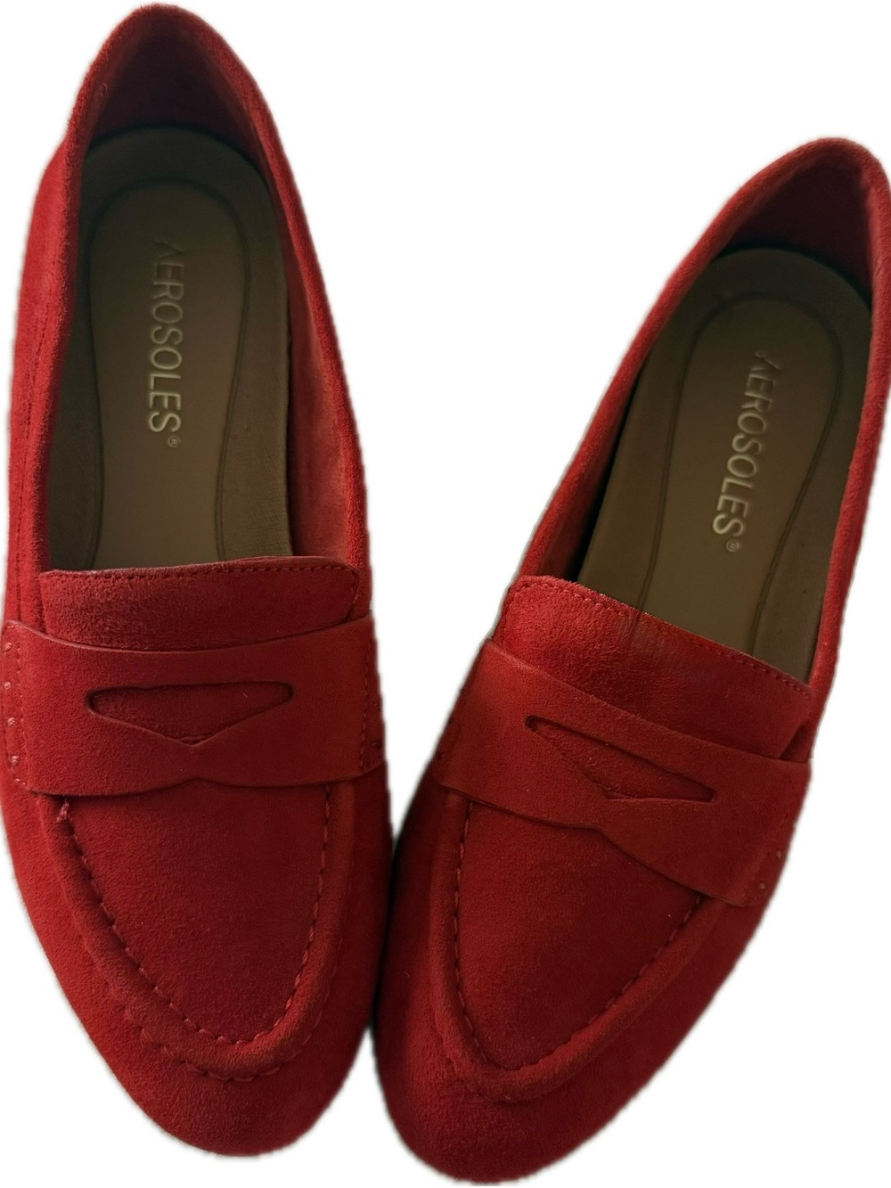 AEROSOLES Red Suede Penny Loafers